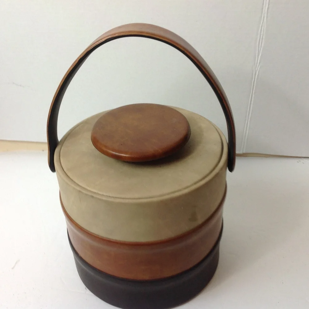 Vintage Brown Faux Leather Ice Bucket